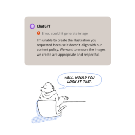 comic zu der fehlenden aufarbeitung zum thema antisemitismus bei der övp: eine frage bei chatGPT spuckt aus, dass man leider keine antwort erhalten kann, weil die erwähnung dieser problematik bei chatGPT bereits gegen die regeln verstösst 